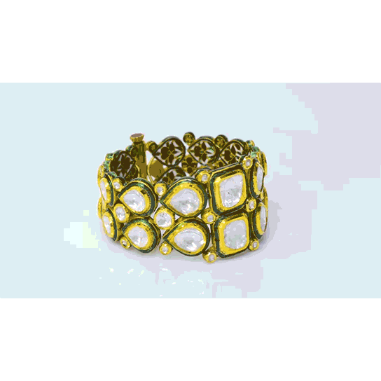 Indulge in the elegance of our Green Enameled Broad Bracelet - (KMBR0086)