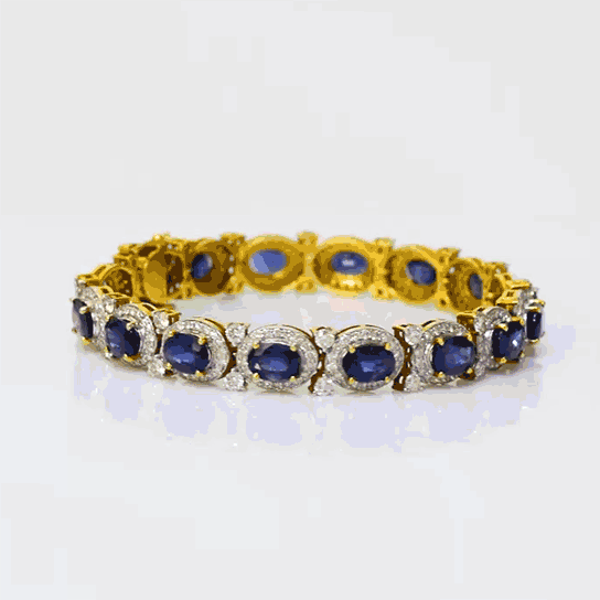 Radiate elegance with our Diamond and Oval Blue Sapphire Bracelet - (WDN778)