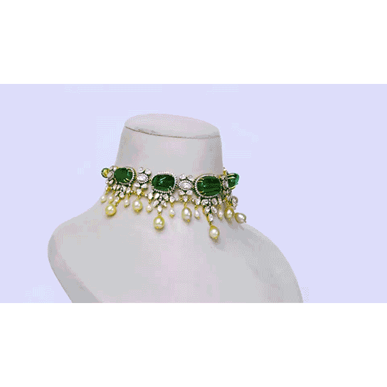 Experience the epitome of luxury with our exquisite fusion-style choker necklace and earring pair - (GDNE0491)