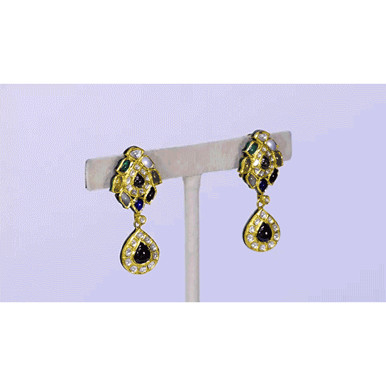 Exquisite Navratan Pendant and Earring Set - (KMPE1252)