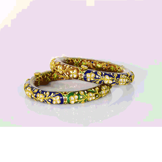 Discover the artistry of tradition with our Multi-Color Enameled Kada adorned with Diamond Polki - (KMB0573)