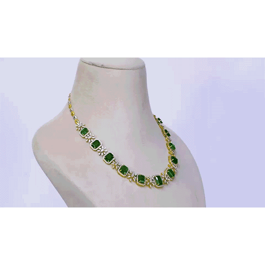 The necklace showcases a series of vibrant octagon-shaped emeralds - (PGDNE0128)