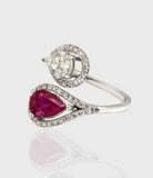 Ring adorned with a stunning combination of radiant diamonds and vibrant pear shape Ruby (PGDR0390)