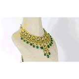 Embrace Opulence: Introducing our Green Meena Big Necklace and Earring Pair - (KMNE3442)