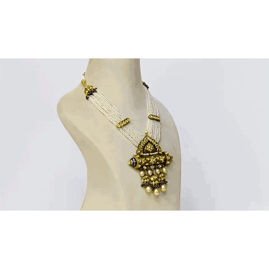 Traditional Tewta Style Long Pendant - (KMNE3420)