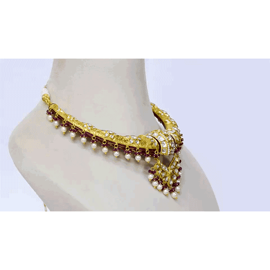 Timeless Traditional Hasli Style Necklace and Long Earring - (KMNE3410)