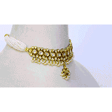 Radiant Red Enameled Small Choker Necklace and Earring Set with Diamond Polki and Pearls - (KMNE3440)