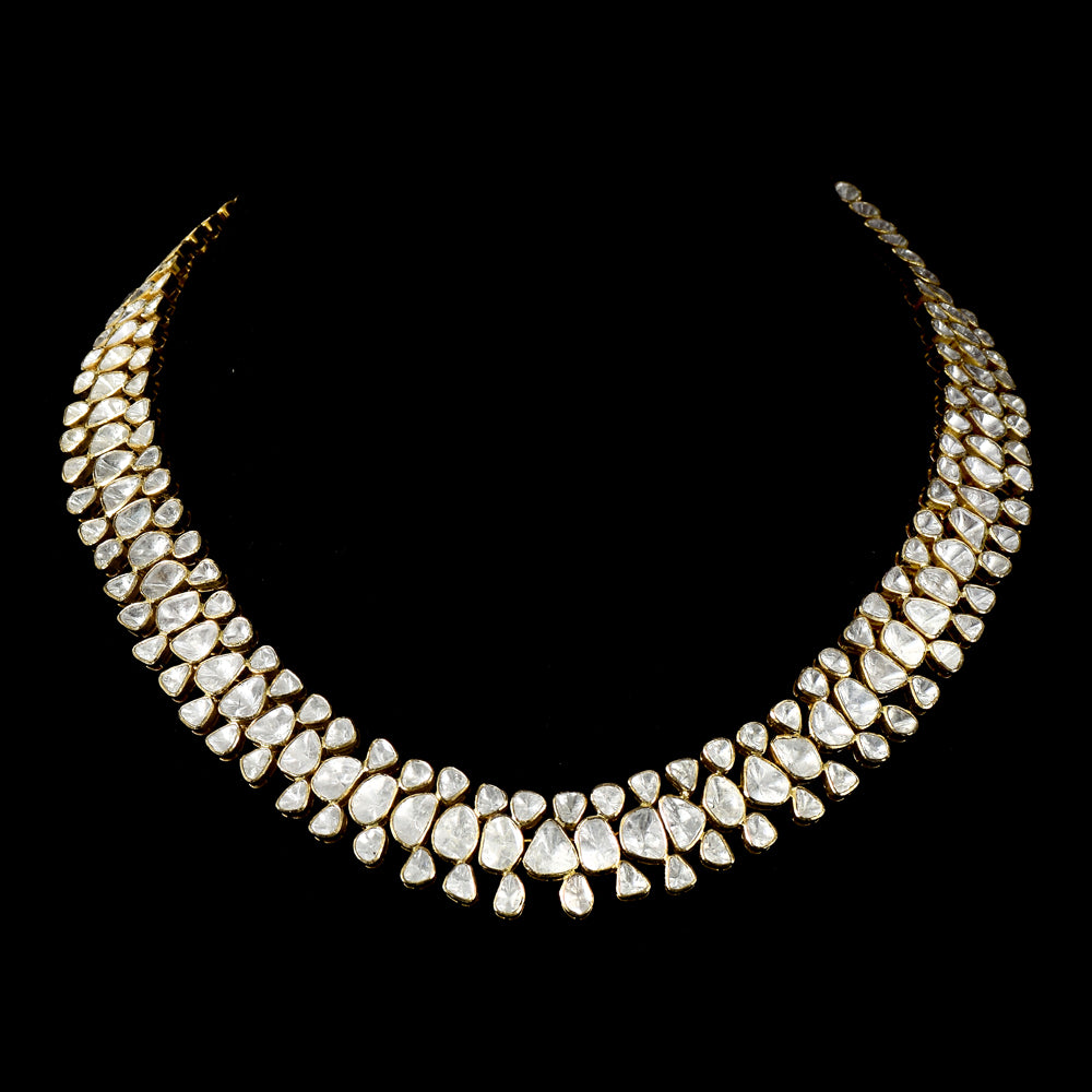 Elegant fusion-style flexible necklace adorned with dazzling diamond Polki, designed for a sleek and adjustable fit. - WDN1191