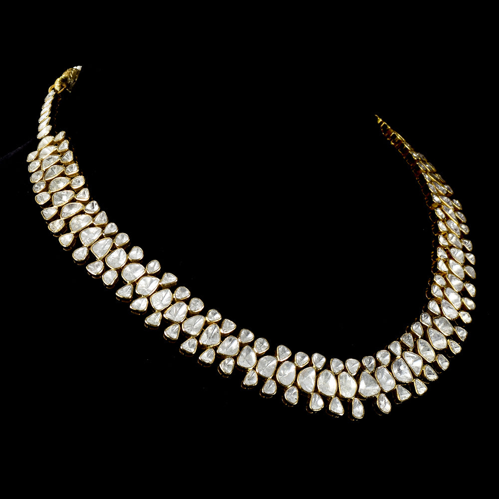 Elegant fusion-style flexible necklace adorned with dazzling diamond Polki, designed for a sleek and adjustable fit. - WDN1191