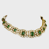 Exquisite fusion-style choker necklace and earring set, featuring dazzling diamond Polki and a striking emerald octagon. - KMNE3547