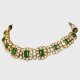 Exquisite fusion-style choker necklace and earring set, featuring dazzling diamond Polki and a striking emerald octagon. - KMNE3547