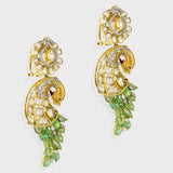 Grace your jewelry collection with this exquisite designer peacock necklace and earring set, featuring dazzling diamond rounds, radiant diamond Polki, and vibrant emeralds and rubies - KMNE3529