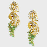 Grace your jewelry collection with this exquisite designer peacock necklace and earring set, featuring dazzling diamond rounds, radiant diamond Polki, and vibrant emeralds and rubies - KMNE3529