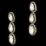 Exquisite double-line fusion-style necklace and earring pair adorned with dazzling diamond polki and round diamonds - KMNE3509