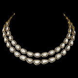 Exquisite double-line fusion-style necklace and earring pair adorned with dazzling diamond polki and round diamonds - KMNE3509