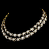 Exquisite double-line fusion-style necklace and earring pair adorned with dazzling diamond polki and round diamonds - KMNE3509