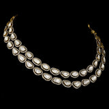 Exquisite double-line fusion-style necklace and earring pair adorned with dazzling diamond polki and round diamonds - KMNE3509