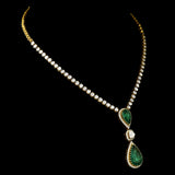 Elegant single-line necklace featuring dazzling diamond Polki, sparkling diamond rounds, and a stunning cut emerald pear - KMNE3538