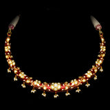 Exquisite traditional red Meena Hasli necklace and earring set, adorned with dazzling diamond Polki and elegant pearl accents.  - KMNE3552