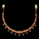 Exquisite traditional red Meena Hasli necklace and earring set, adorned with dazzling diamond Polki and elegant pearl accents.  - KMNE3552