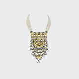Traditional Blue Meena Tewata Style Long Necklace Enhanced with Uncut Diamonds - (KMNE3394)