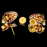 Exquisite traditional red Meena Hasli necklace and earring set, adorned with dazzling diamond Polki and elegant pearl accents.  - KMNE3552