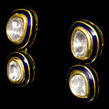 Stunning single-line blue Meena necklace and earring set, adorned with exquisite big-size diamond Polki. - KMNE3542