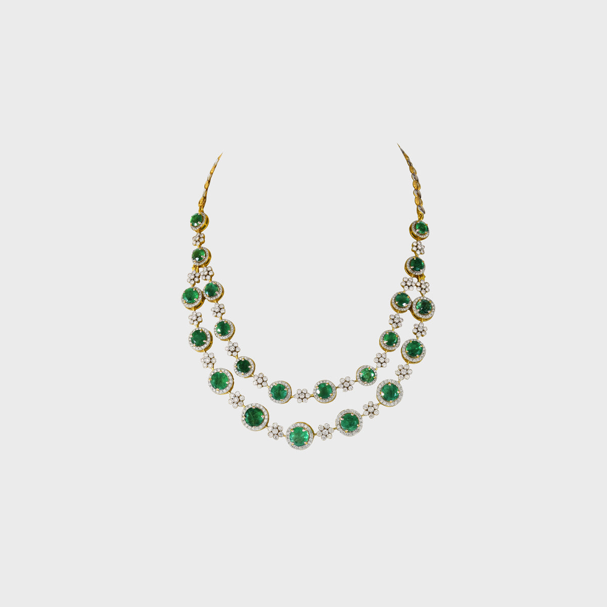 Introducing our stunning Diamond and Emeralds Necklace and Earring Pair - (GDNE0446)