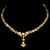 Sleek single-line necklace and earring set, featuring exquisite black enamel work and dazzling diamond Polki. - KMNE3574