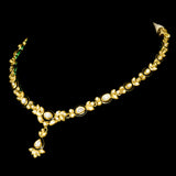 Sleek single-line necklace and earring set, featuring exquisite black enamel work and dazzling diamond Polki. - KMNE3574