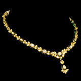 Sleek single-line necklace and earring set, featuring exquisite black enamel work and dazzling diamond Polki. - KMNE3574