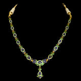 Sleek single-line necklace and earring set, featuring exquisite black enamel work and dazzling diamond Polki. - KMNE3574