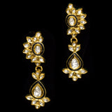 Sleek single-line necklace and earring set, featuring exquisite black enamel work and dazzling diamond Polki. - KMNE3574