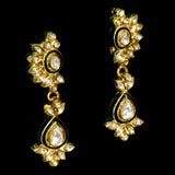 Sleek single-line necklace and earring set, featuring exquisite black enamel work and dazzling diamond Polki. - KMNE3574