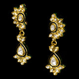 Sleek single-line necklace and earring set, featuring exquisite black enamel work and dazzling diamond Polki. - KMNE3574