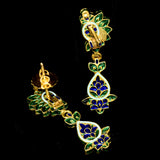 Sleek single-line necklace and earring set, featuring exquisite black enamel work and dazzling diamond Polki. - KMNE3574