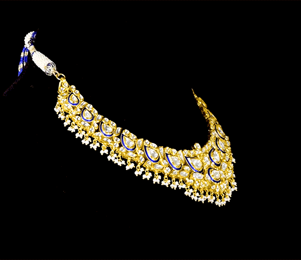 Blue Meena Necklace and Earring Pair - KMNE3402+KME2286