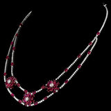 Elegant ruby and diamond necklace and earring set, featuring dazzling diamond rounds and rose-cut diamonds. - PGDNE0137