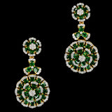 Exquisite diamond and emerald jewelry set featuring a floral-inspired necklace, earrings, and ring. - pgdne0136