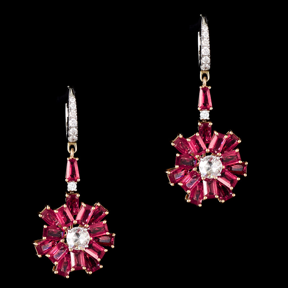 Elegant ruby and diamond necklace and earring set, featuring dazzling diamond rounds and rose-cut diamonds. - PGDNE0137