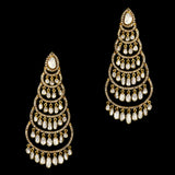 Exquisite long fusion chandbali earrings, adorned with dazzling diamond polki and rose-cut diamonds - KME2380