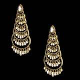 Exquisite long fusion chandbali earrings, adorned with dazzling diamond polki and rose-cut diamonds - KME2380