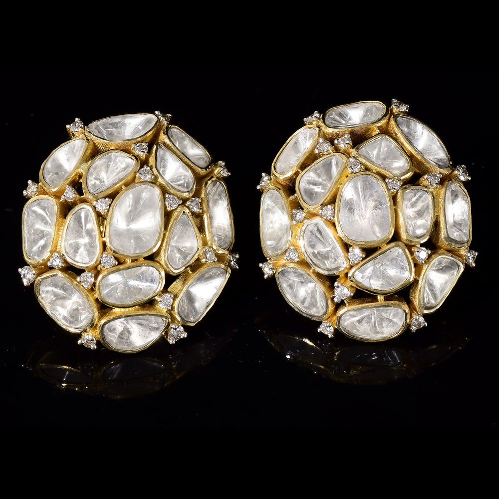 Elegant fusion-style tops featuring diamond polki and round diamonds, crafted in  gold for a timeless sparkle. Perfect for adding sophistication to any look. - KME2374