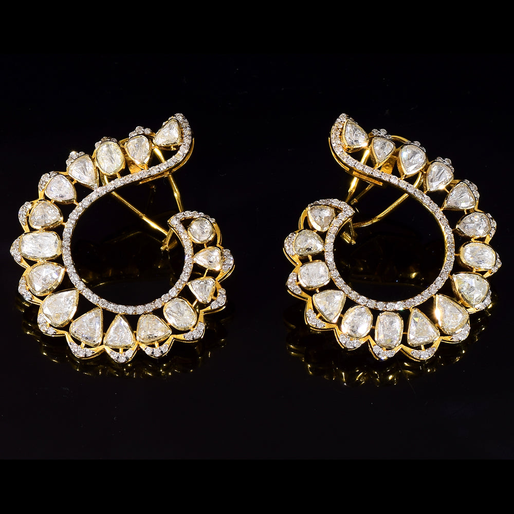 Elegant Fusion: Diamond Polki & Round Diamond Earrings for a Timeless Sparkle - KME2345