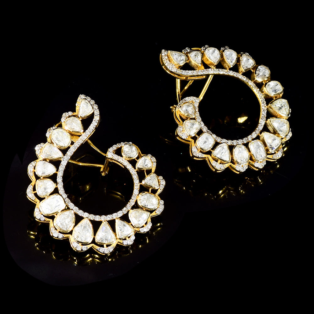 Elegant Fusion: Diamond Polki & Round Diamond Earrings for a Timeless Sparkle - KME2345
