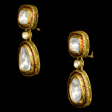 Regal Charm: Big Diamond Polki Earrings with Red Enamel & Intricate Partash Work - KME2261