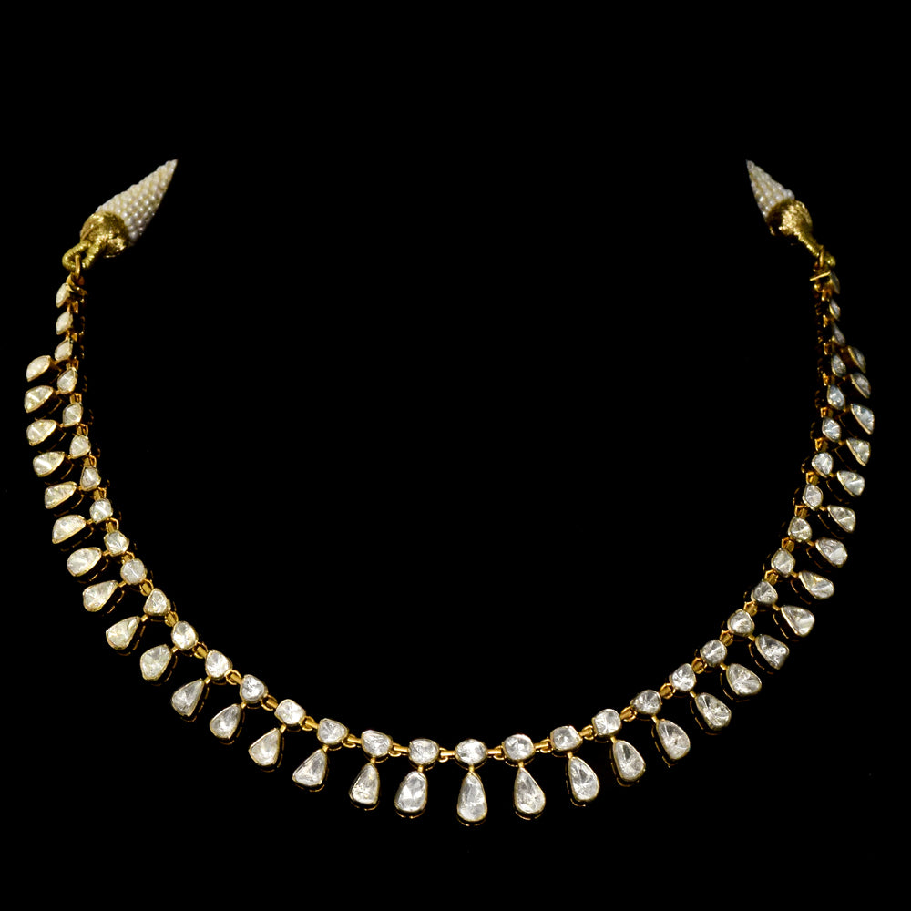 Elegant and delicate necklace featuring sparkling diamond Polki, exuding timeless charm and sophistication. - WDN1189