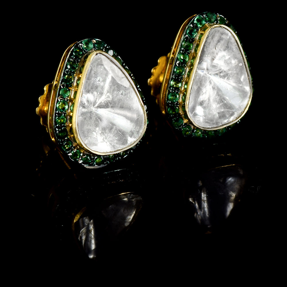 Exquisite tops featuring a radiant diamond polki center, elegantly encircled by emerald-cut round - KME2392