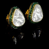 Exquisite tops featuring a radiant diamond polki center, elegantly encircled by emerald-cut round - KME2392