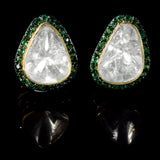 Exquisite tops featuring a radiant diamond polki center, elegantly encircled by emerald-cut round - KME2392